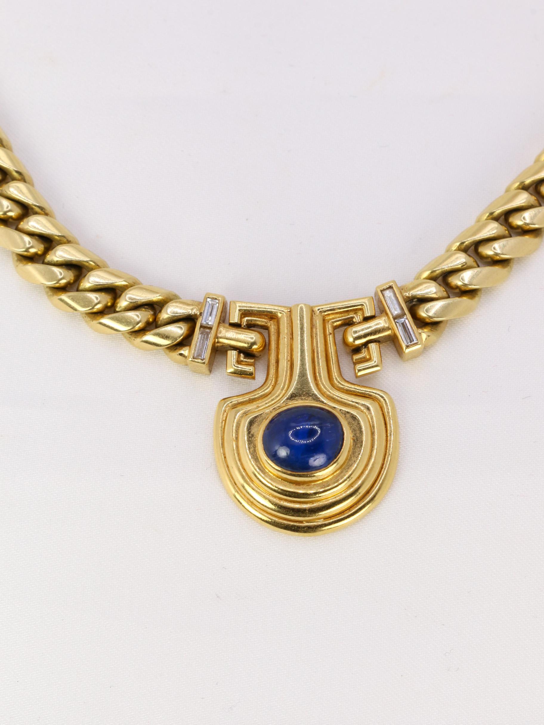 BVLGARI Vintage gold, diamonds and sapphire cabochon necklace For Sale 3