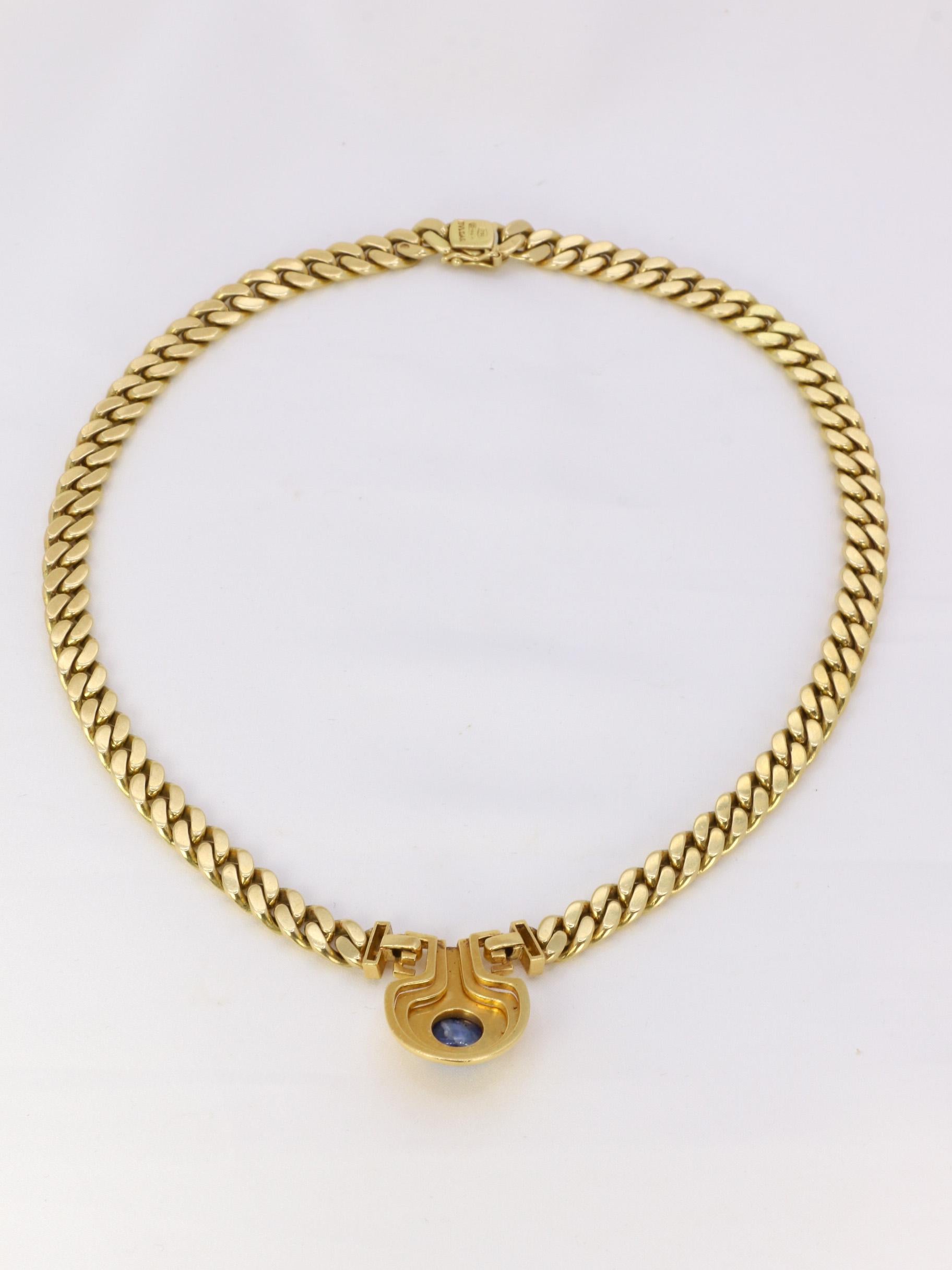 BVLGARI Vintage gold, diamonds and sapphire cabochon necklace For Sale 4