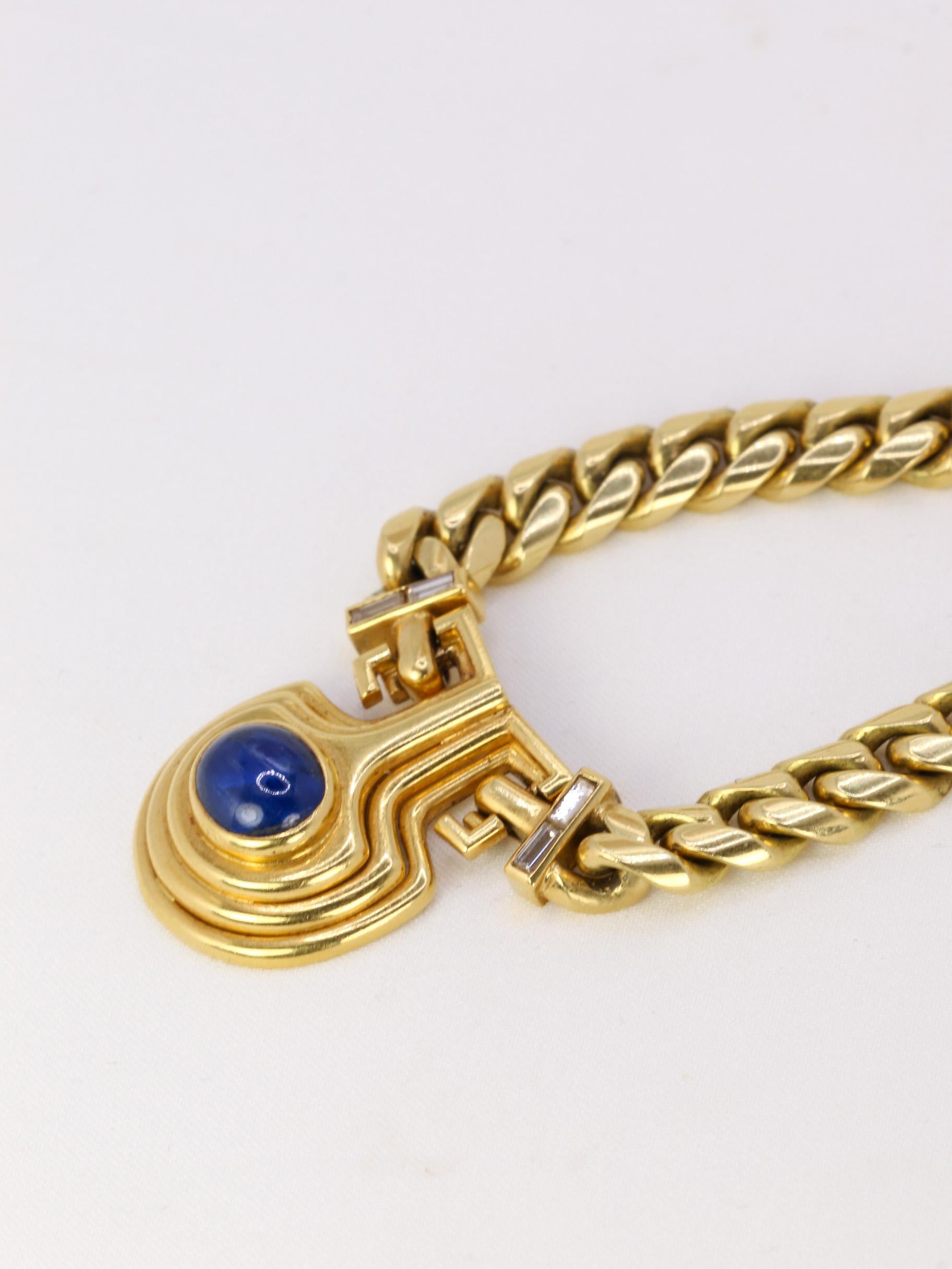 BVLGARI Vintage gold, diamonds and sapphire cabochon necklace For Sale 5