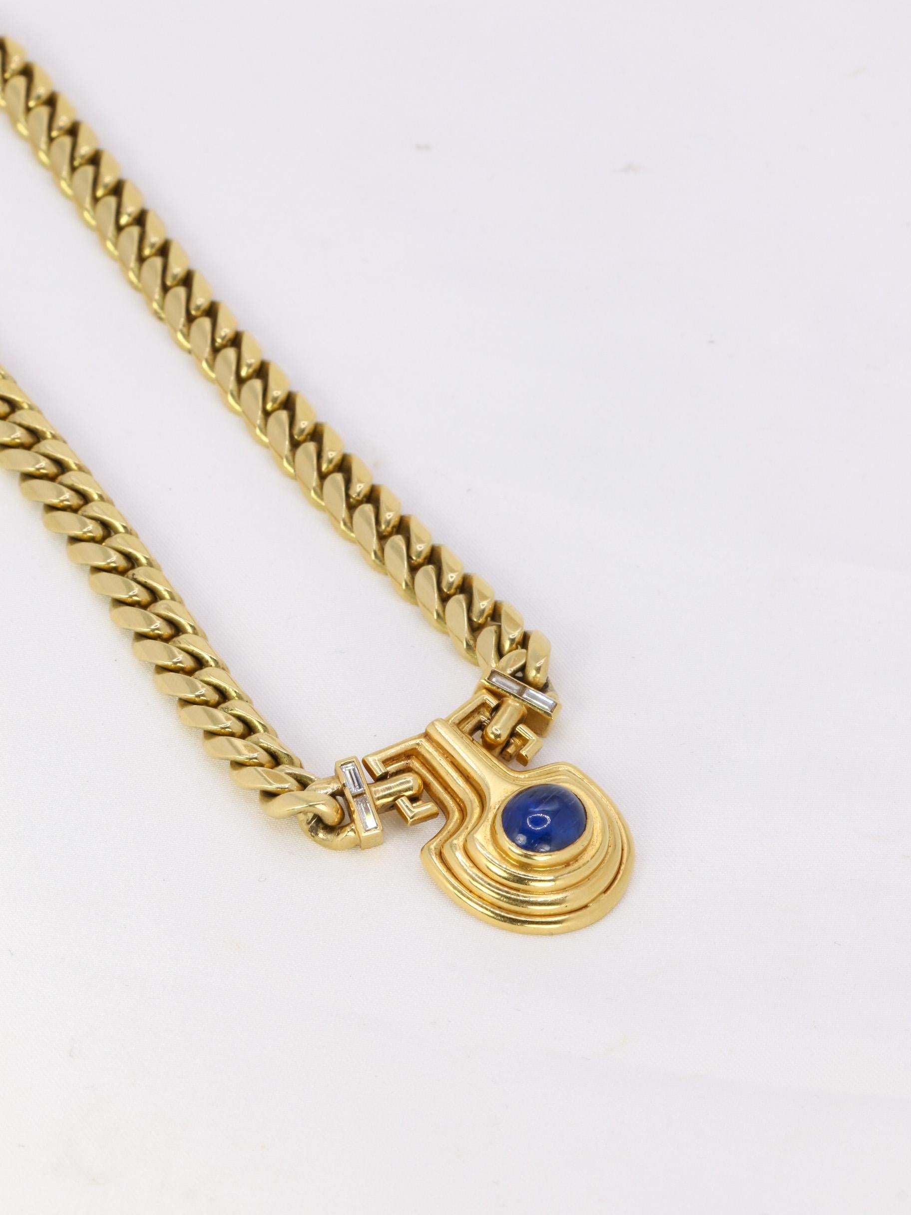 BVLGARI Vintage gold, diamonds and sapphire cabochon necklace In Good Condition For Sale In PARIS, FR