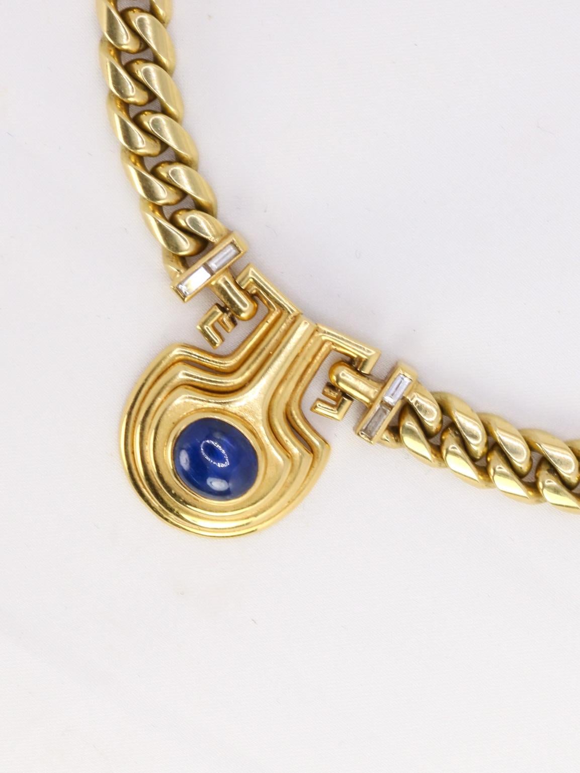 Women's BVLGARI Vintage gold, diamonds and sapphire cabochon necklace For Sale