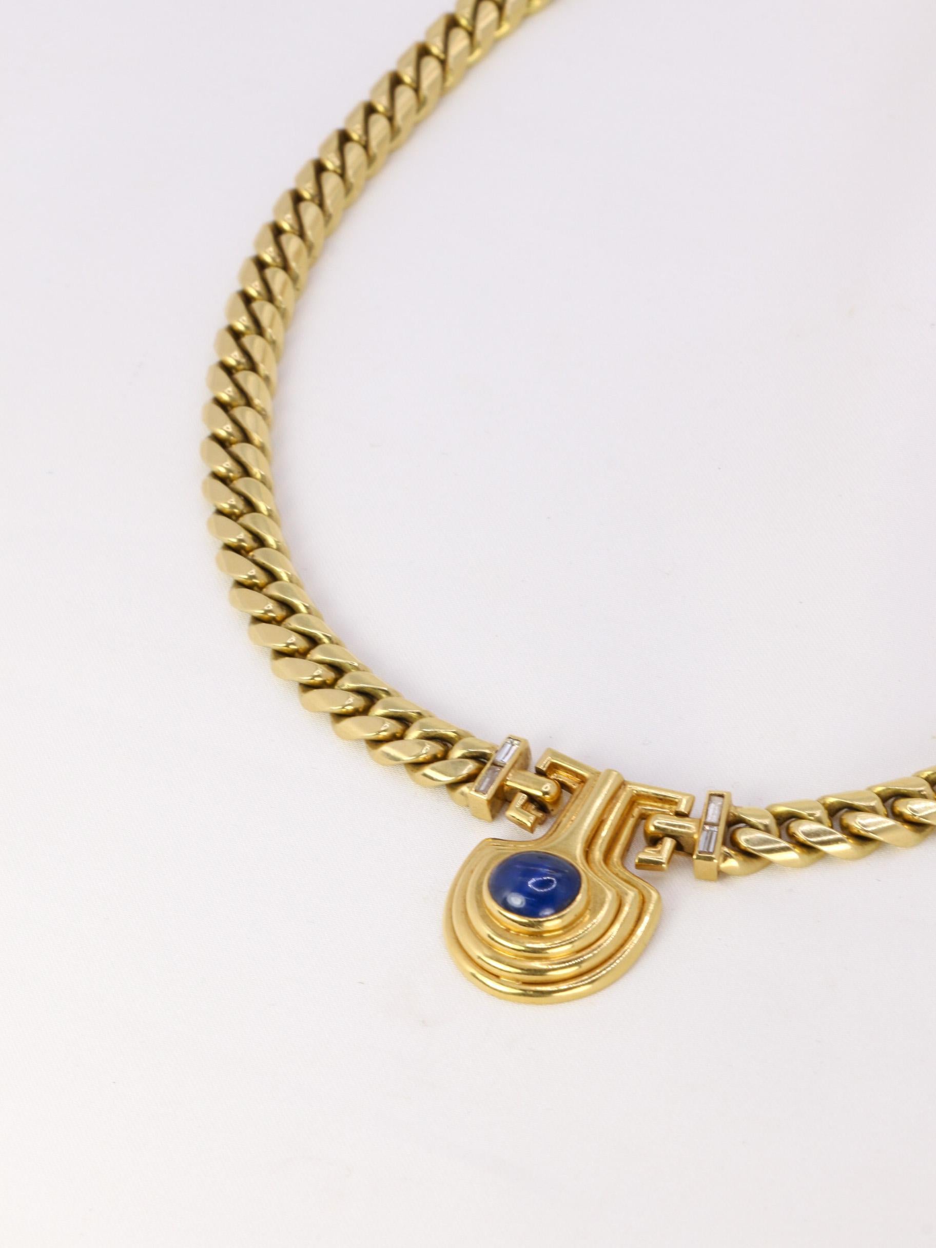 BVLGARI Vintage gold, diamonds and sapphire cabochon necklace For Sale 1