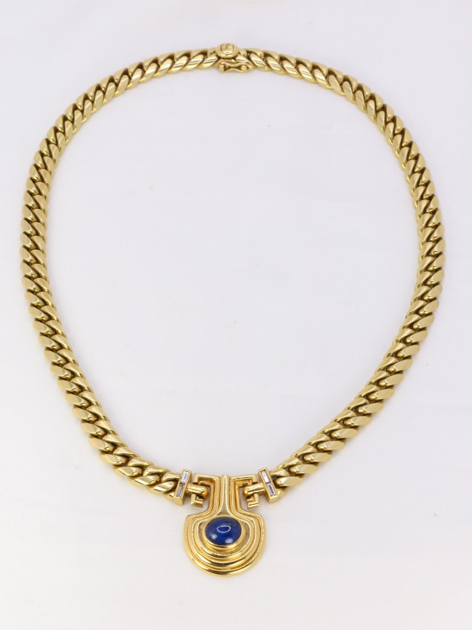 BVLGARI Vintage gold, diamonds and sapphire cabochon necklace For Sale 2