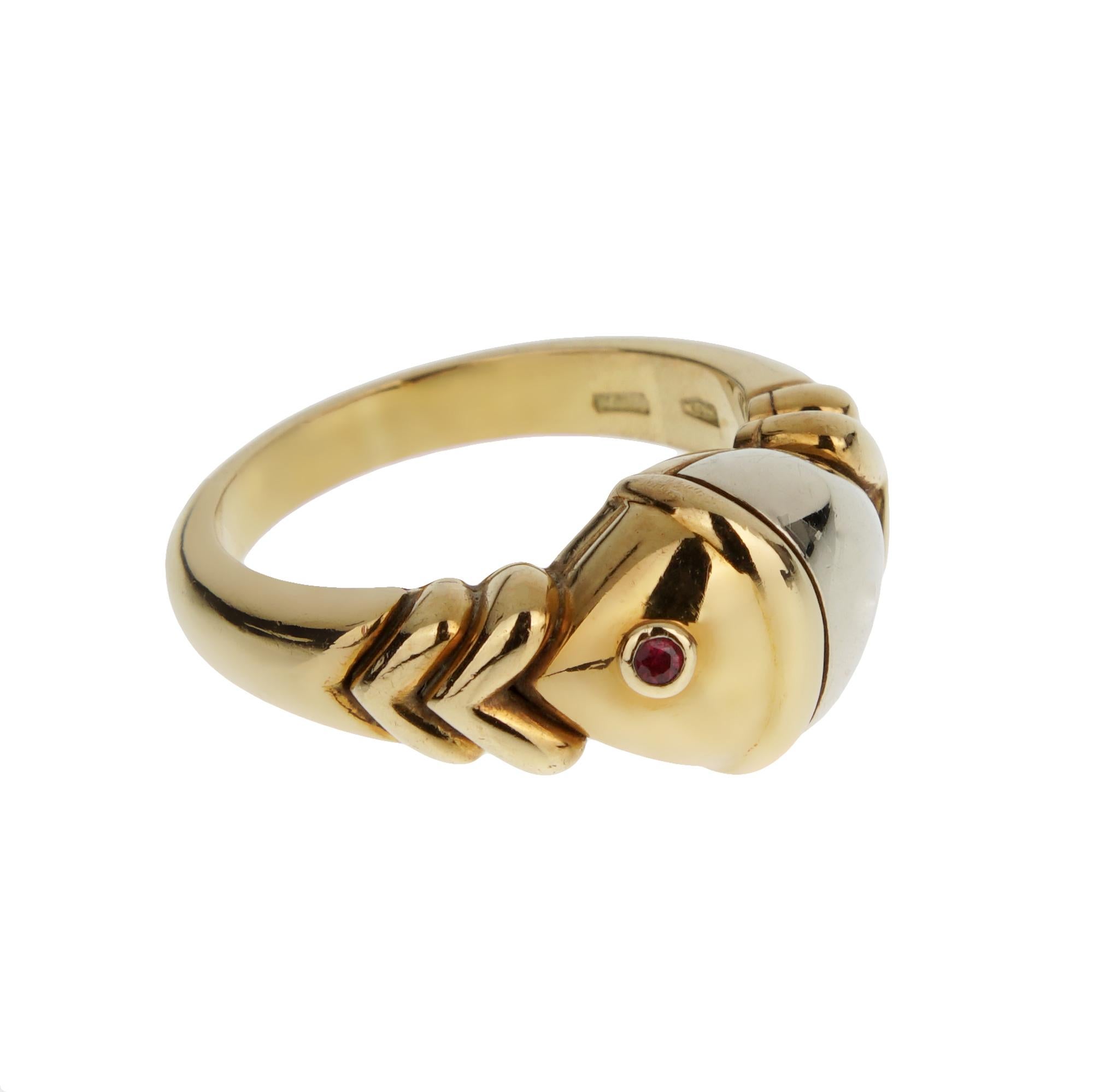 Bvlgari Vintage Naturalia Rubin 18k Weiß & Gelb Gold Ring Sz 5 1/2 im Zustand „Gut“ im Angebot in Feasterville, PA