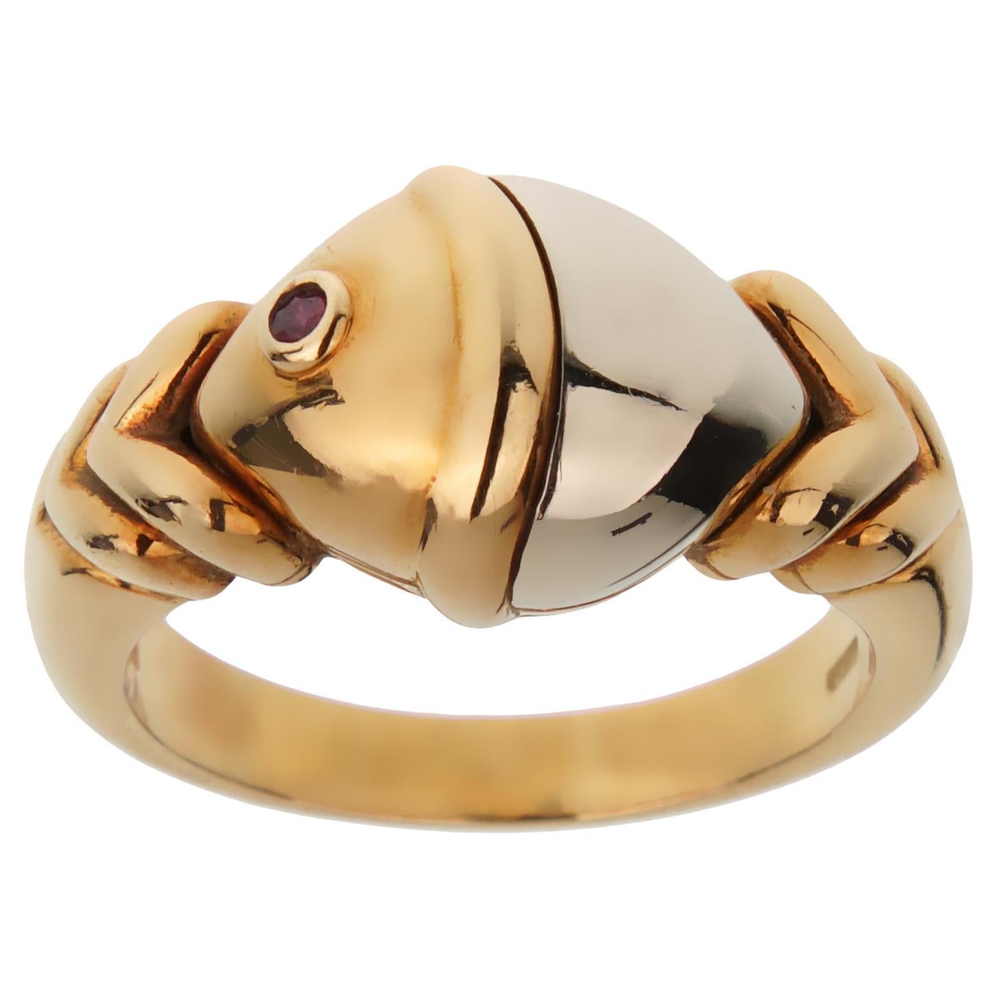 Bvlgari Vintage Naturalia Rubin 18k Weiß & Gelb Gold Ring Sz 5 1/2 im Angebot