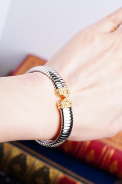 Bvlgari Vintage Parentesi Tubogas Diamond Yellow Gold Stainless Steel Bangle