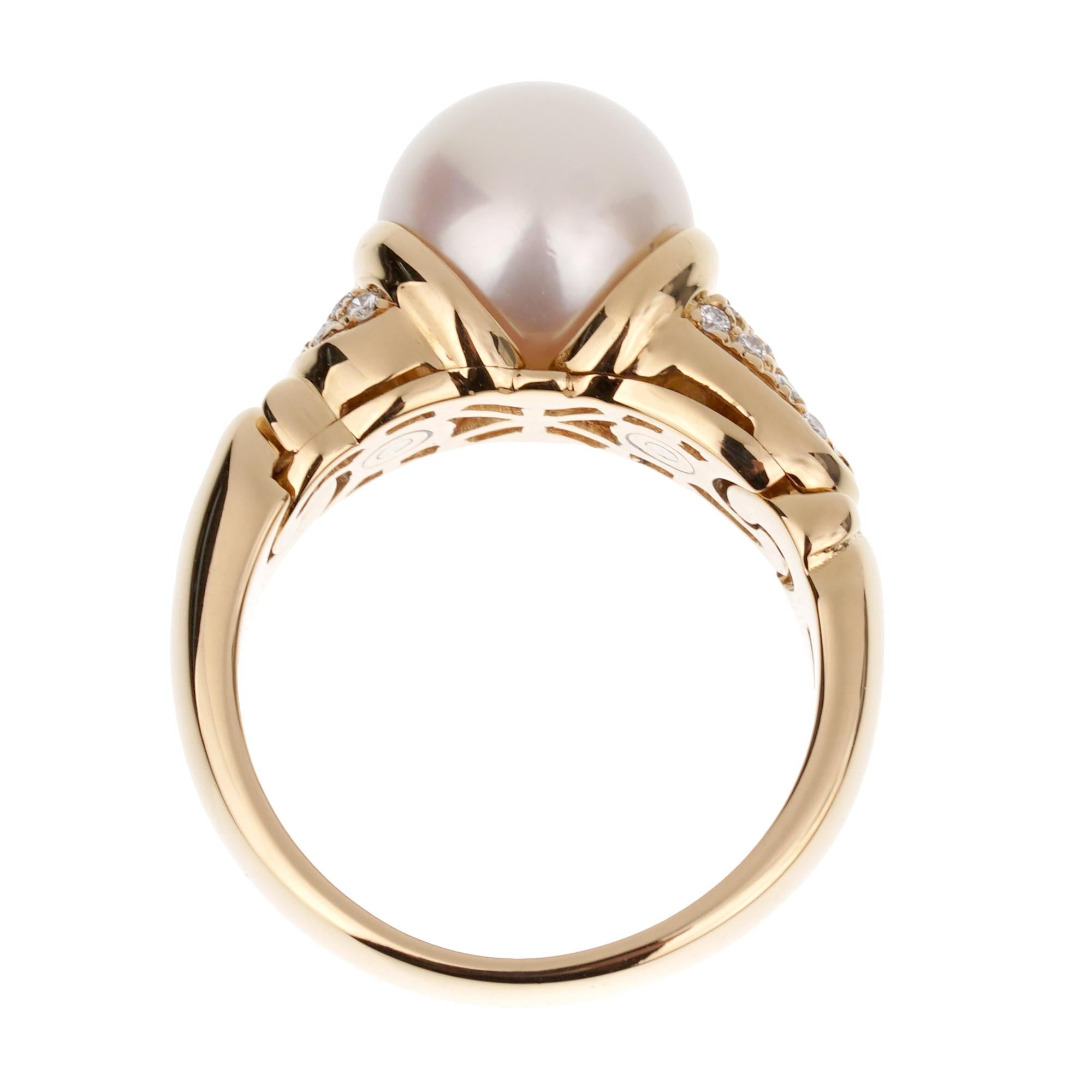 Bvlgari Anello Cocktail Perla Vintage Diamante Oro Giallo 18k Sz 5 3/4 In condizioni ottime in vendita a Feasterville, PA