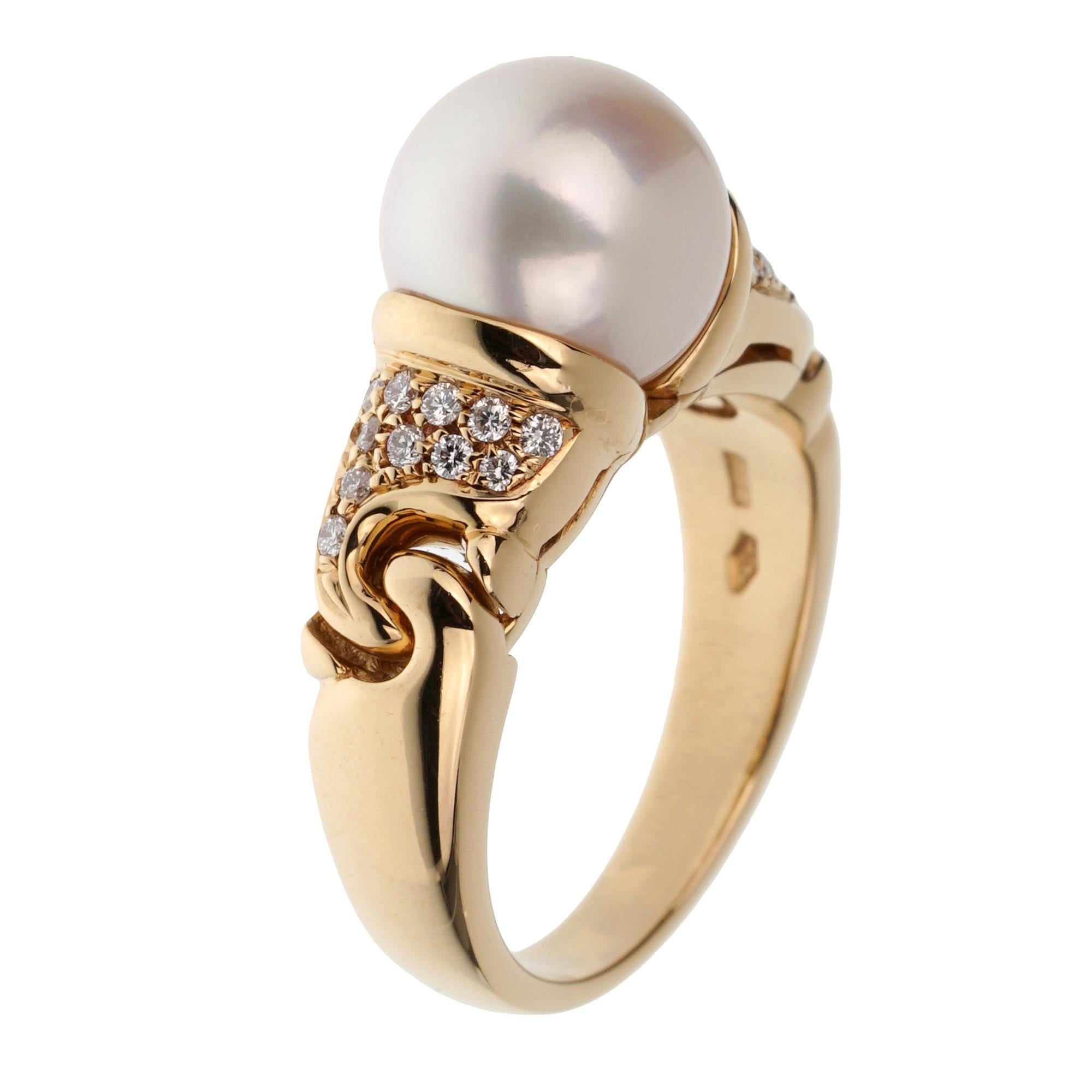 da uomo o donna Bvlgari Anello Cocktail Perla Vintage Diamante Oro Giallo 18k Sz 5 3/4 in vendita