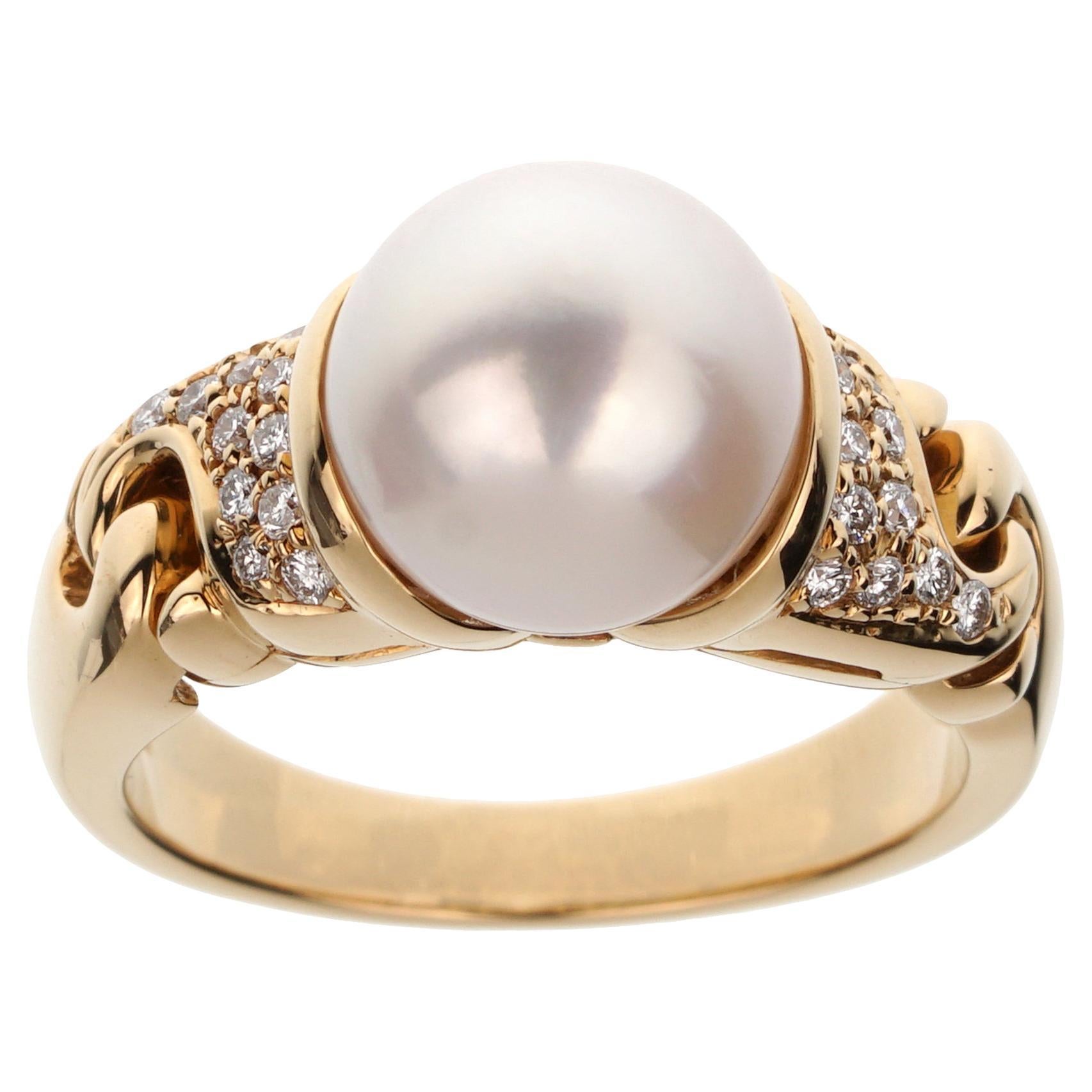 Bvlgari Vintage Pearl Diamond 18k Yellow Gold Cocktail Ring Sz 5 3/4