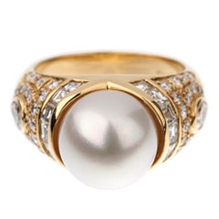 Bvlgari Vintage Pearl Diamond Cocktail Yellow Gold Ring