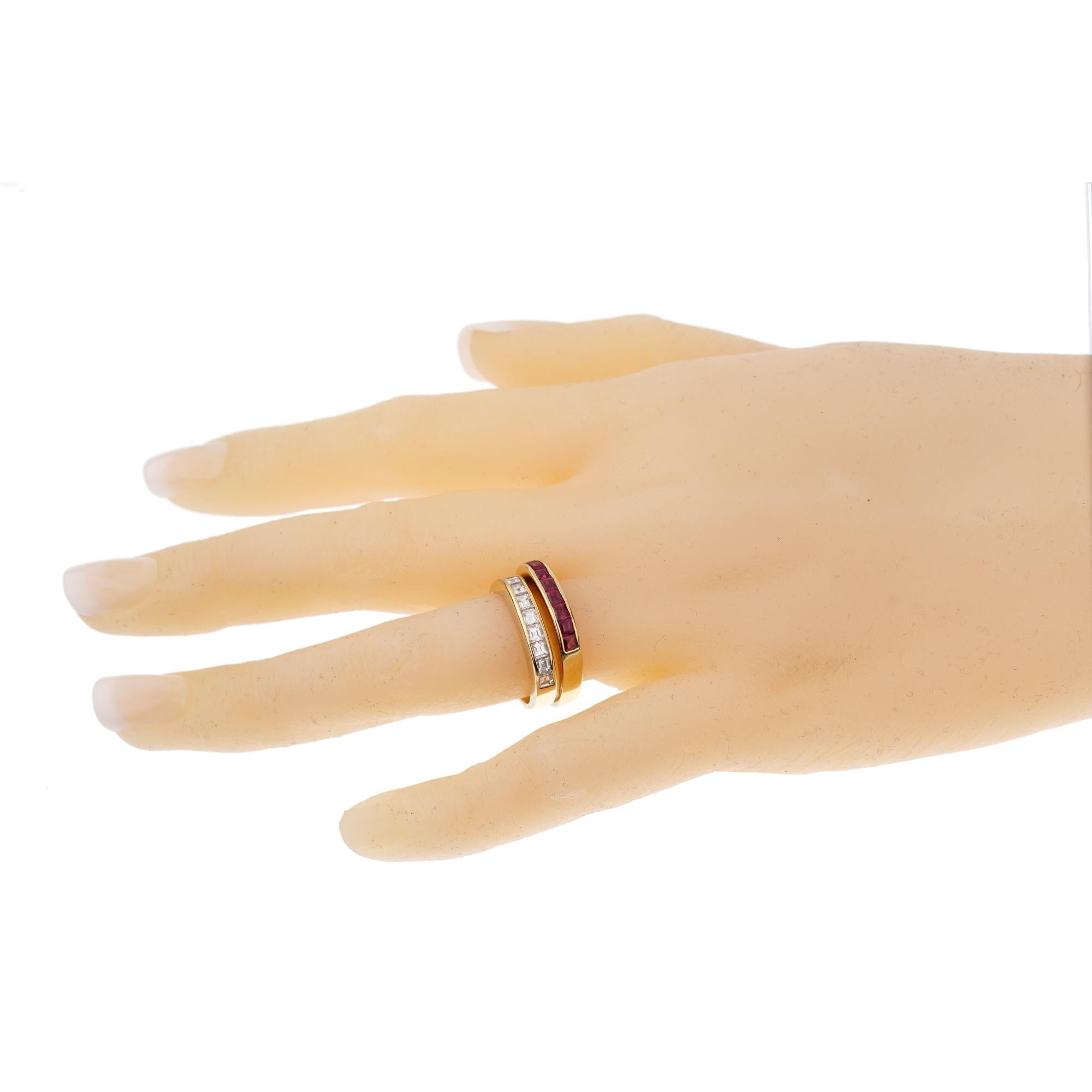 Bvlgari Vintage Ruby Diamond Yellow Gold Band Rings In Excellent Condition In Feasterville, PA