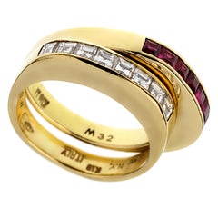 Bvlgari Vintage Ruby Diamond Yellow Gold Band Rings