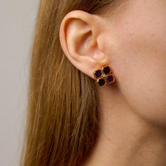 Bvlgari vintage tourmaline améthyste diamant boucles d'oreilles clips en or 18k