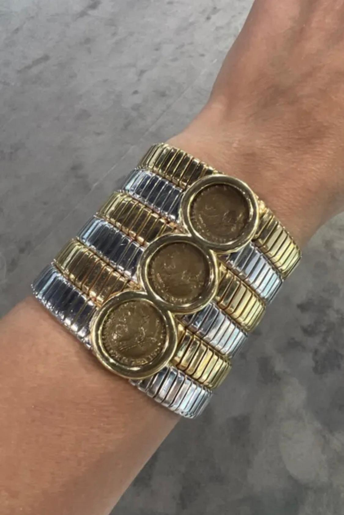 Bvlgari Vintage Triple Coin Tubogas Bracelet Monet In Excellent Condition In New York, NY