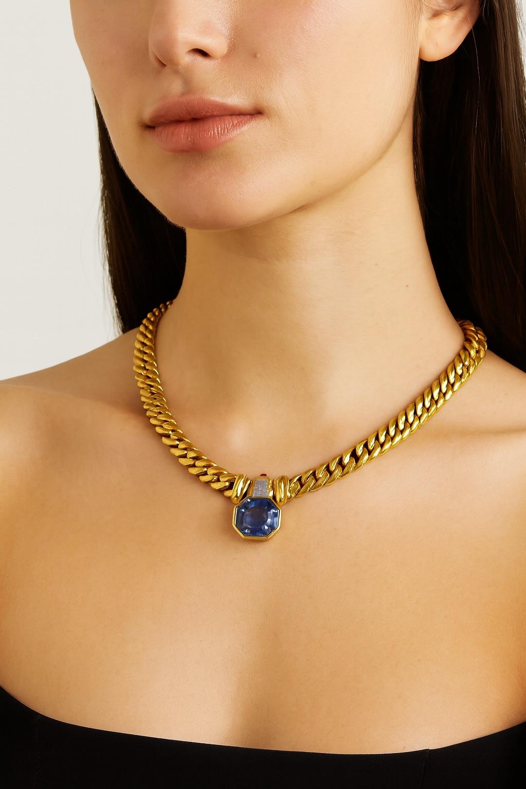 Contemporaneo BVLGARI Collana vintage con zaffiro e diamanti non riscaldati in vendita