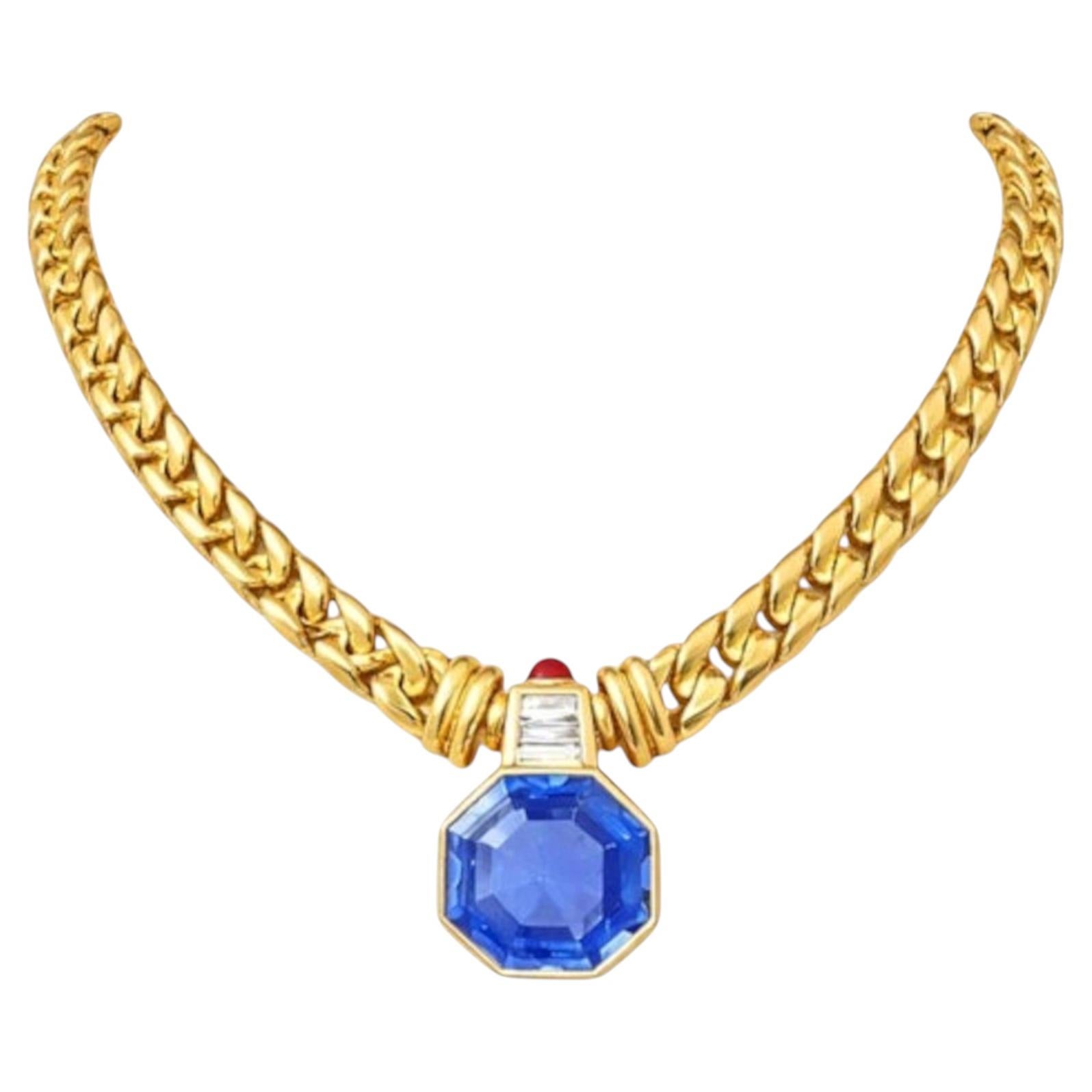Collar Vintage BVLGARI de zafiros y diamantes vívidos sin calentar en venta