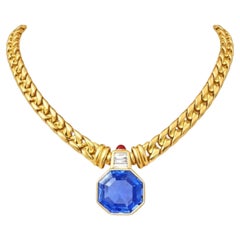 BVLGARI Vintage Unheated Vivid Sapphire and Diamond Necklace