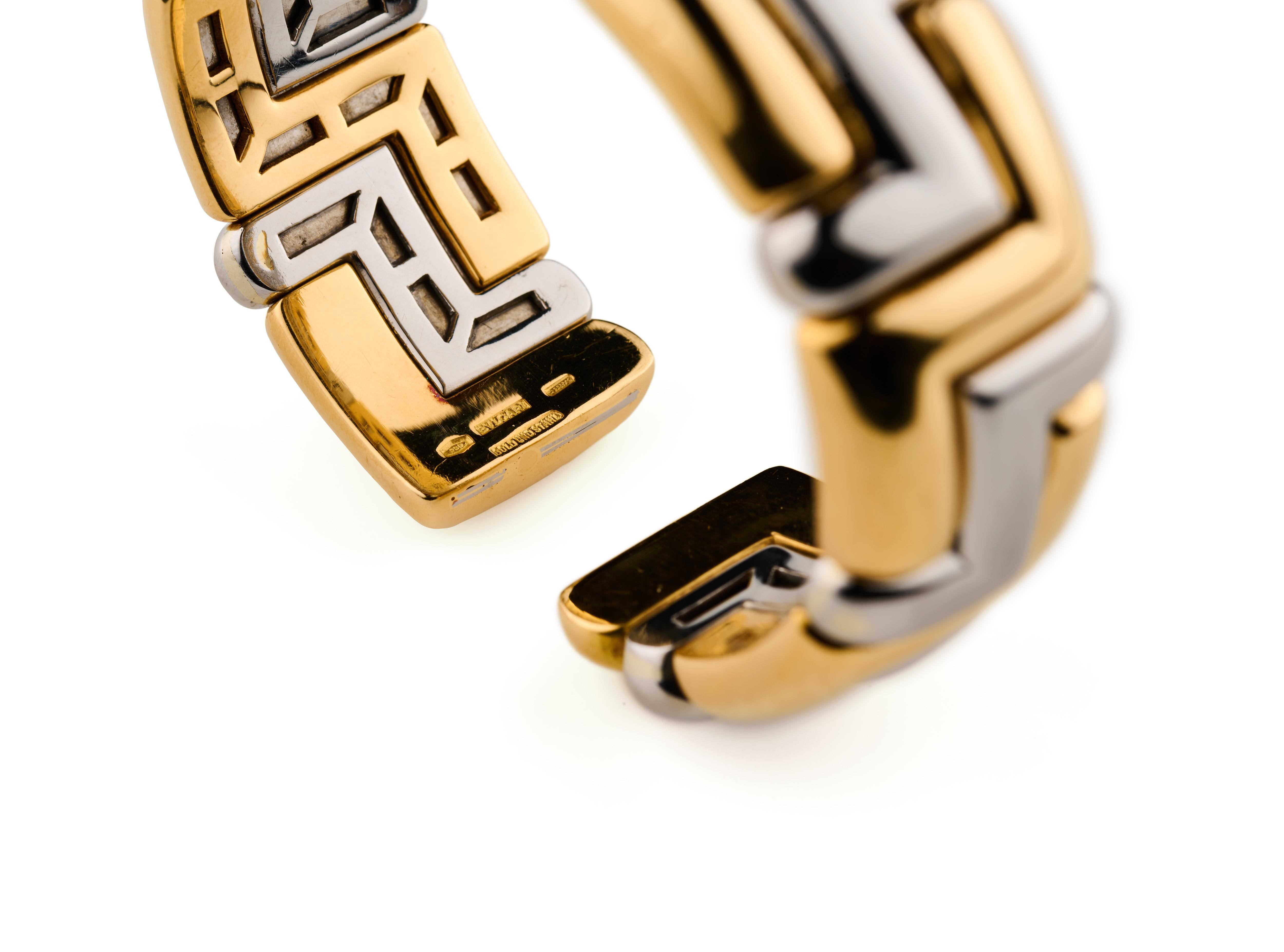 Bvlgari Bracelet manchette vintage en or jaune et acier en vente 2