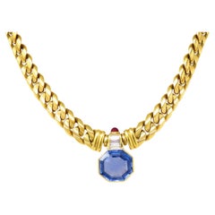 Bvlgari Vivid Blue Untreated Sapphire Diamond 18k Yellow Gold Necklace
