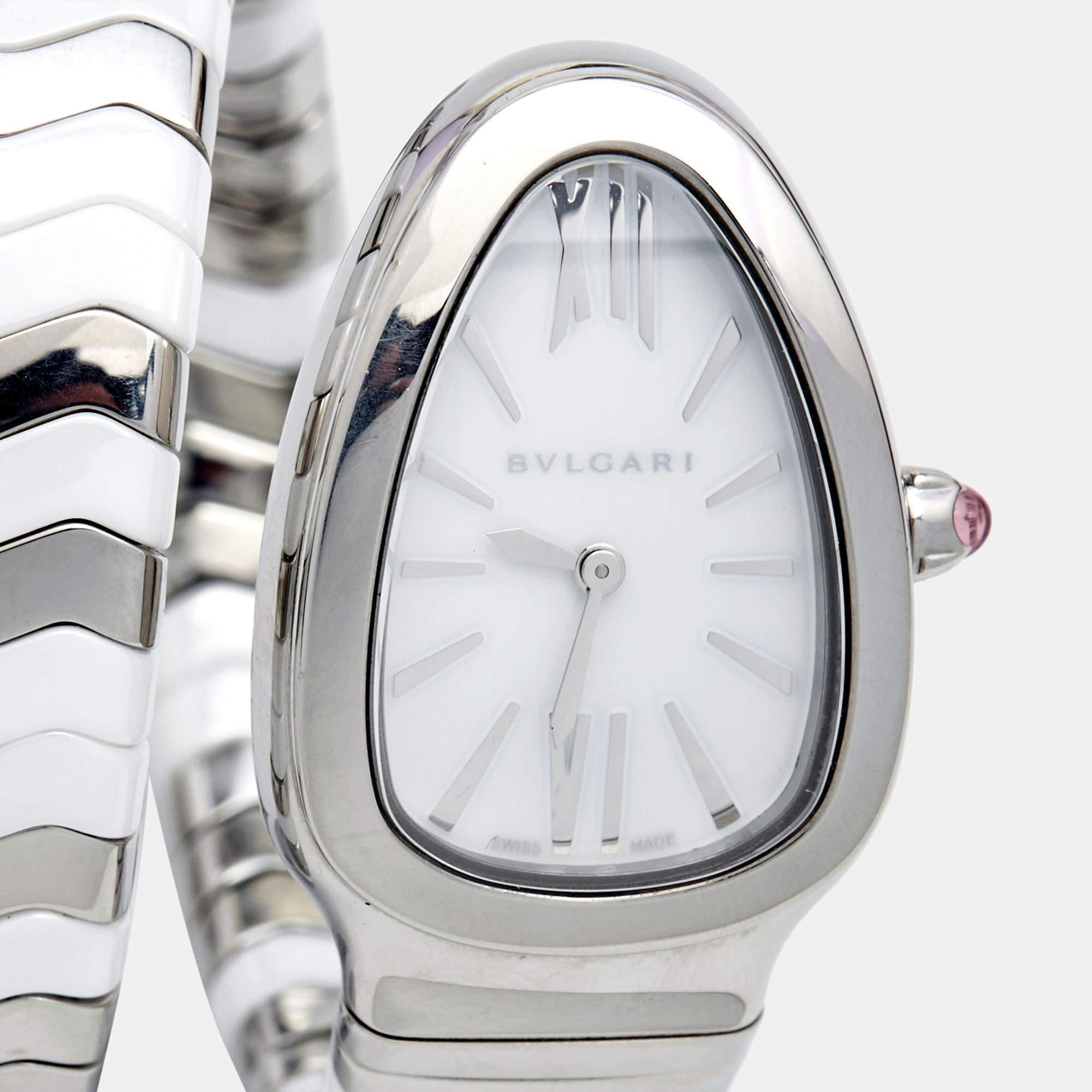 Bvlgari White Ceramic Stainless Serpenti Spiga 102182 Women's Wristwatch 35 mm 2