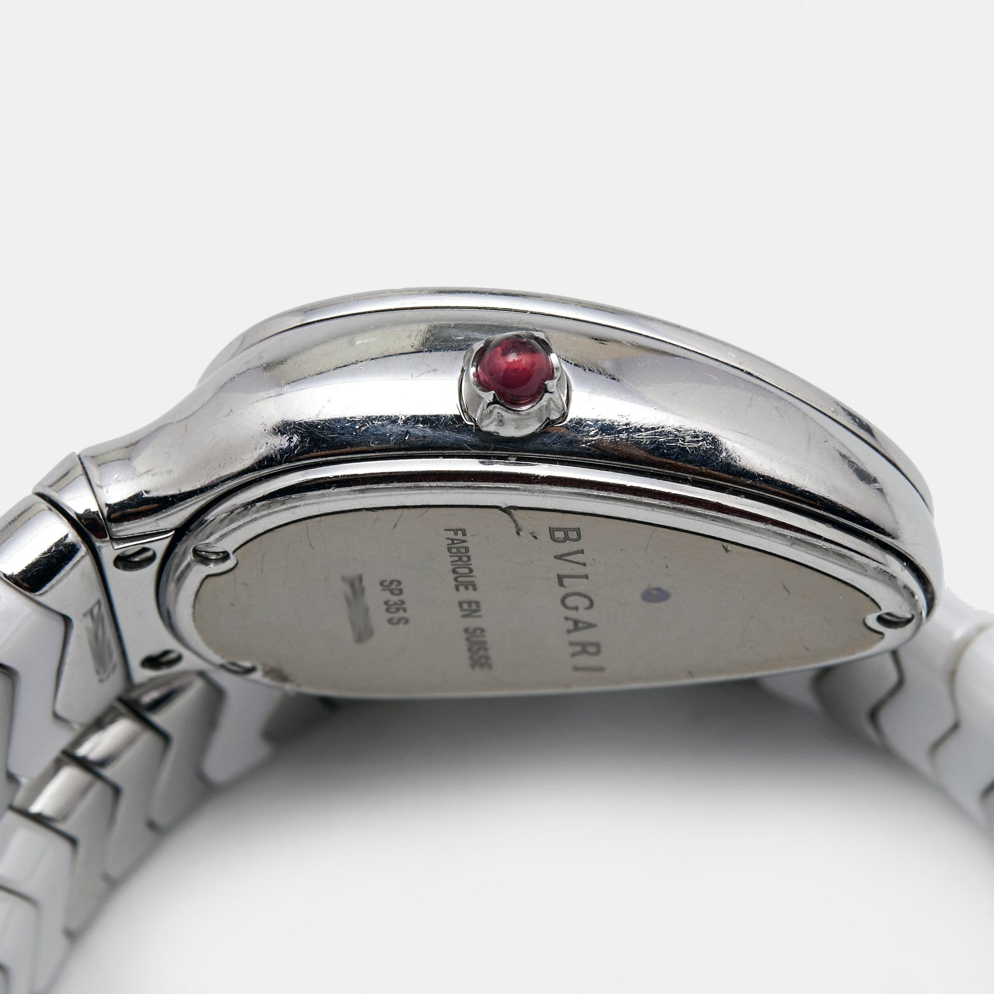 Bvlgari White Ceramic Stainless Steel Serpenti Spiga 102182 Women's Wristwatch 3 In Good Condition In Dubai, Al Qouz 2
