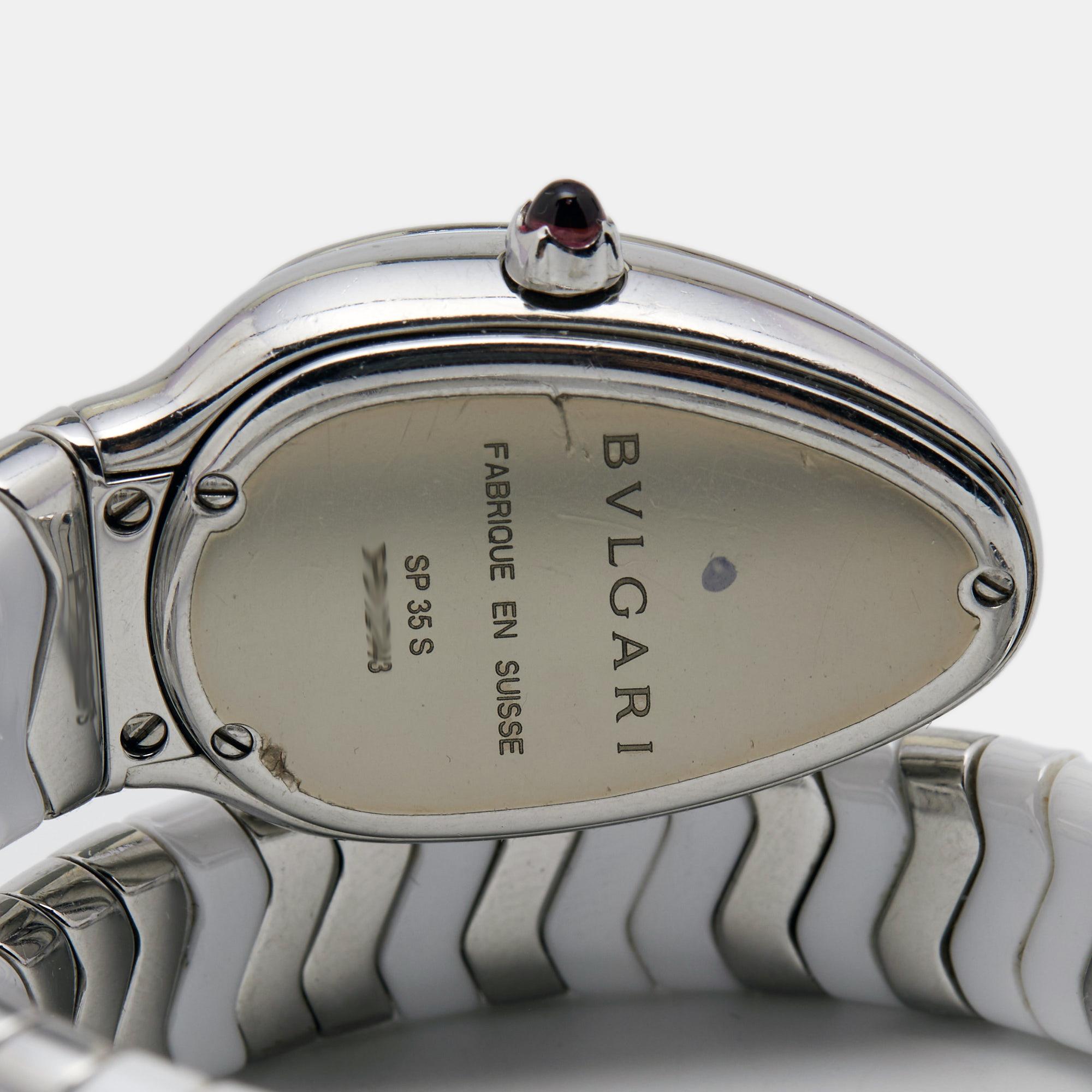 Bvlgari White Ceramic Stainless Steel Serpenti Spiga 102182 Women's Wristwatch 3 1