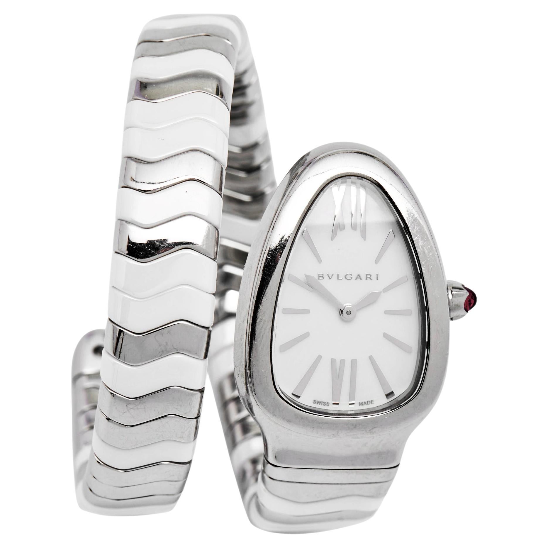 Bvlgari White Ceramic Stainless Steel Serpenti Spiga 102182 Women's Wristwatch 3