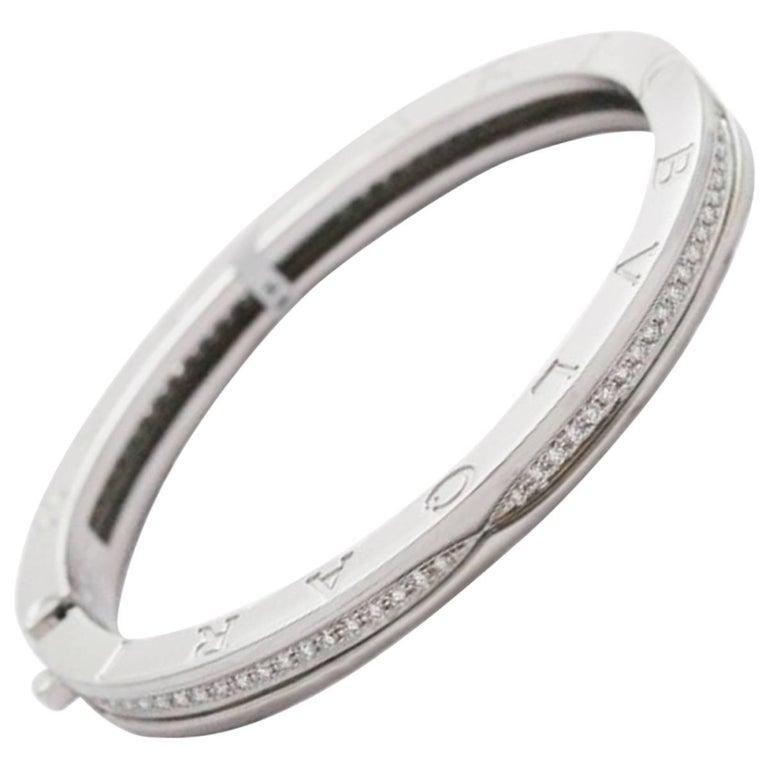 Round Cut Bvlgari White Gold and Diamond Bangle For Sale