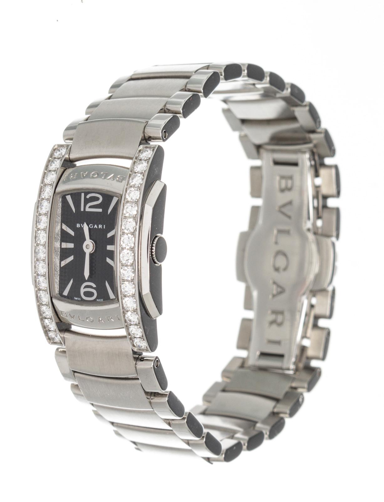 Bvlgari White Gold Assioma D Watch with stainless steel band and diamonds on face.

50051MSC