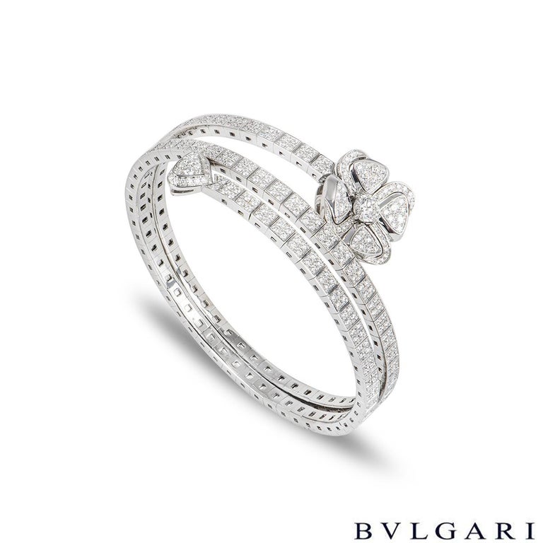 Round Cut Bvlgari White Gold Diamond Fiorever Bracelet 354603 For Sale
