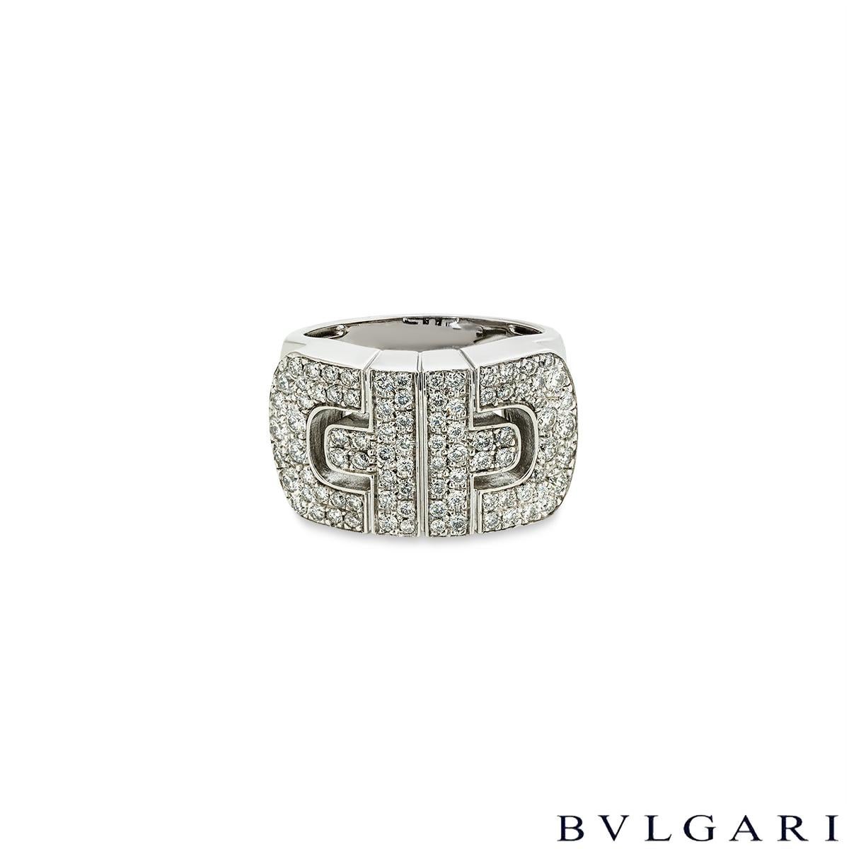 Round Cut Bvlgari White Gold Diamond Parentesi Ring For Sale