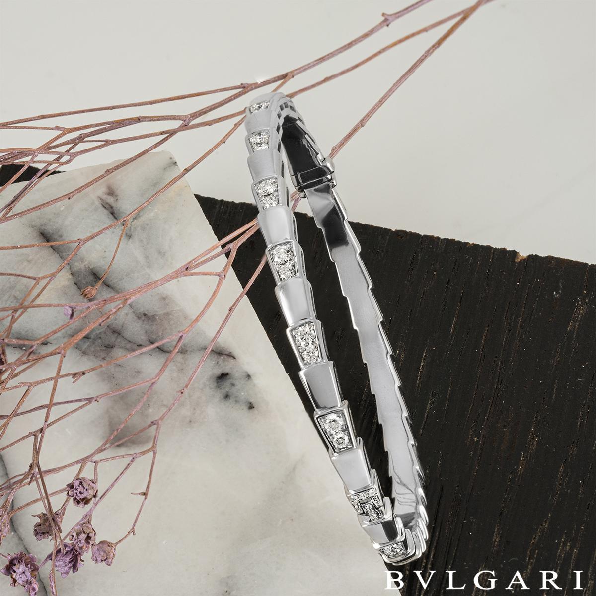 Round Cut Bvlgari White Gold Diamond Serpenti Viper Bracelet