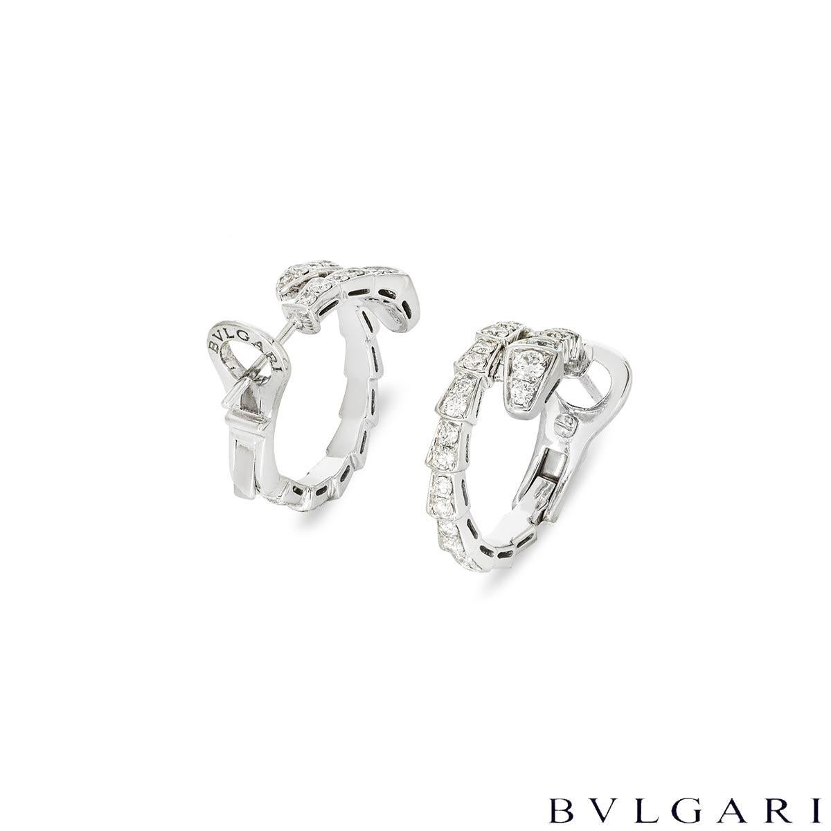 Round Cut Bvlgari White Gold Diamond Serpenti Viper Hoop Earrings 0.75ct 358360