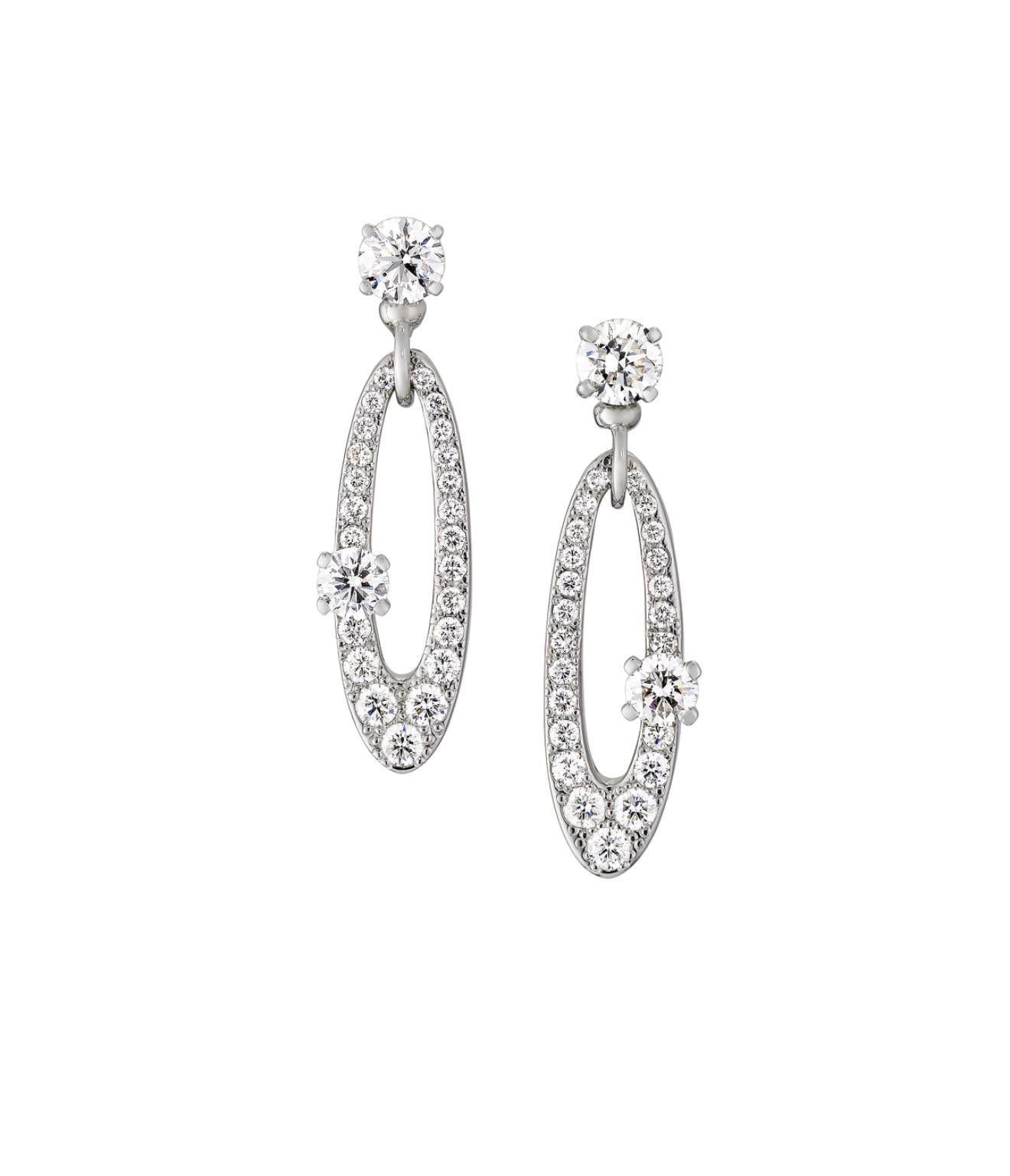 Bvlgari Elysia Collection 
Diamond Drop Earrings 
18k White Gold 

Of the Elysia collection, composed of round brilliant-cut diamonds.
Diamonds weighing a total of approximately 2.50 carats
Signed Bvlgari
Italian registry mark
18 karat white