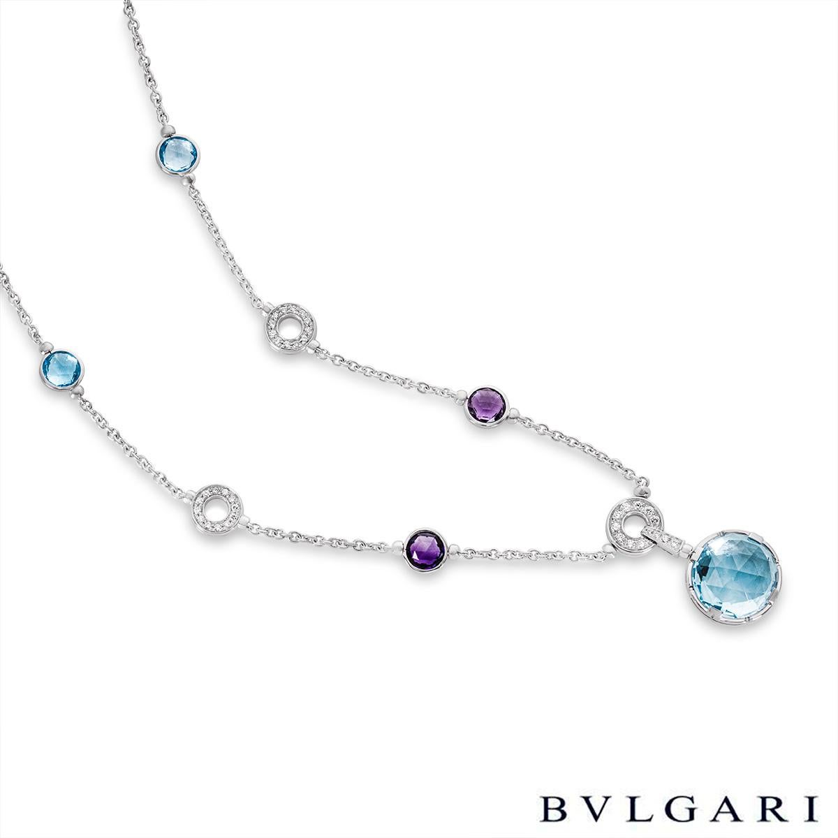 Rose Cut Bvlgari White Gold Multi-Gem & Diamond Parantesi Necklace