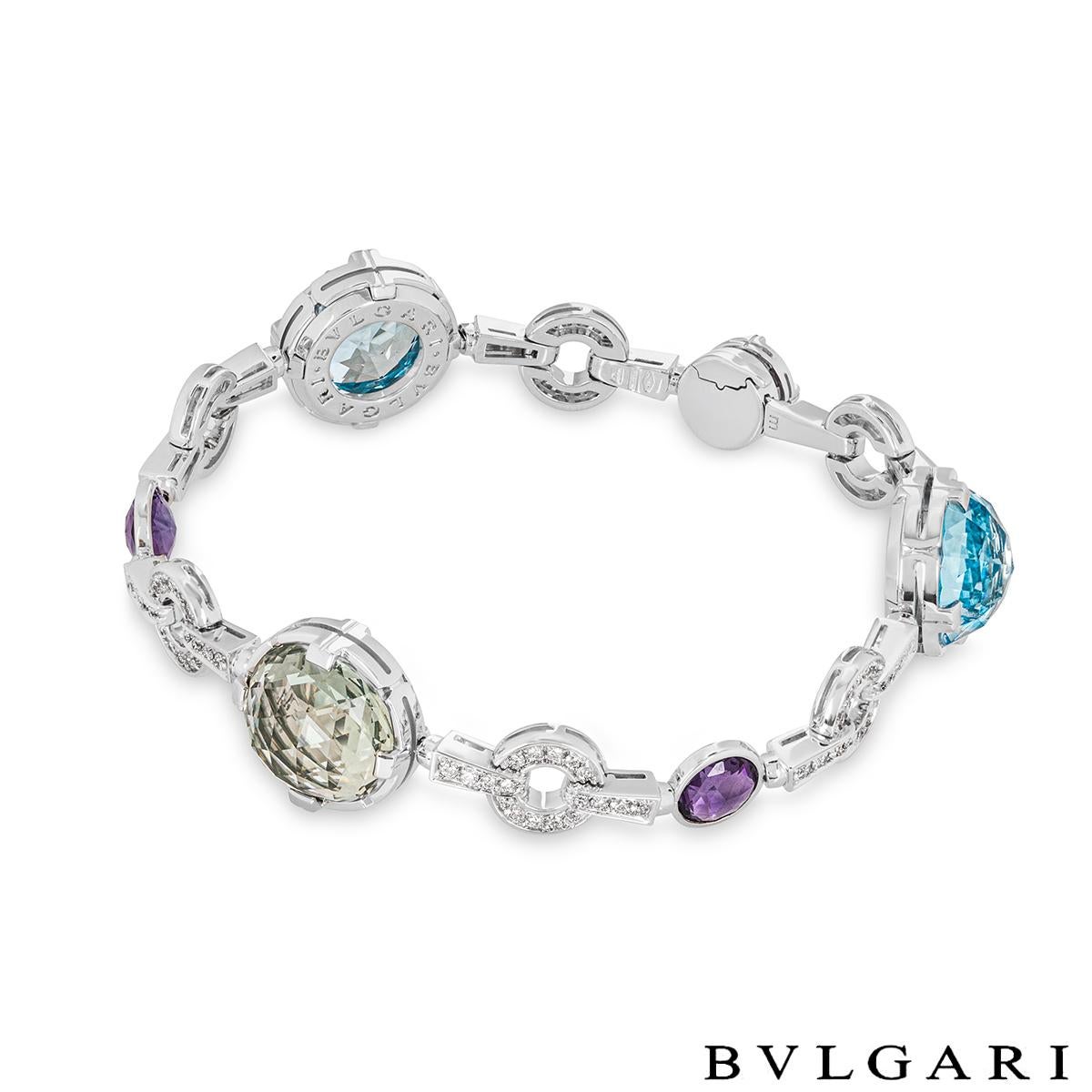 Round Cut Bvlgari White Gold Multi-Gem & Diamond Parentesi Bracelet