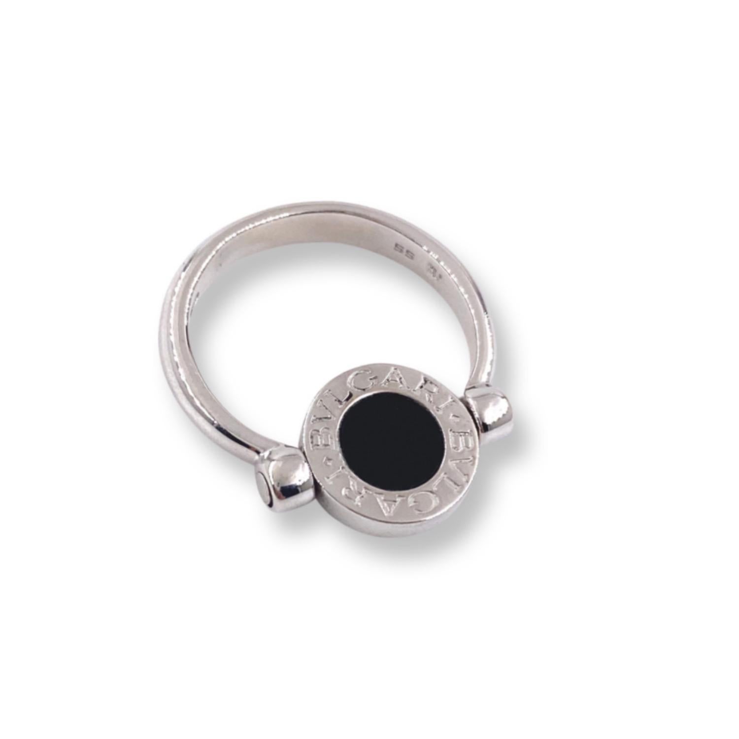 Bvlgari White Gold Pave Diamond and Black Onyx Flip in 18kt Engagement Ring For Sale 2