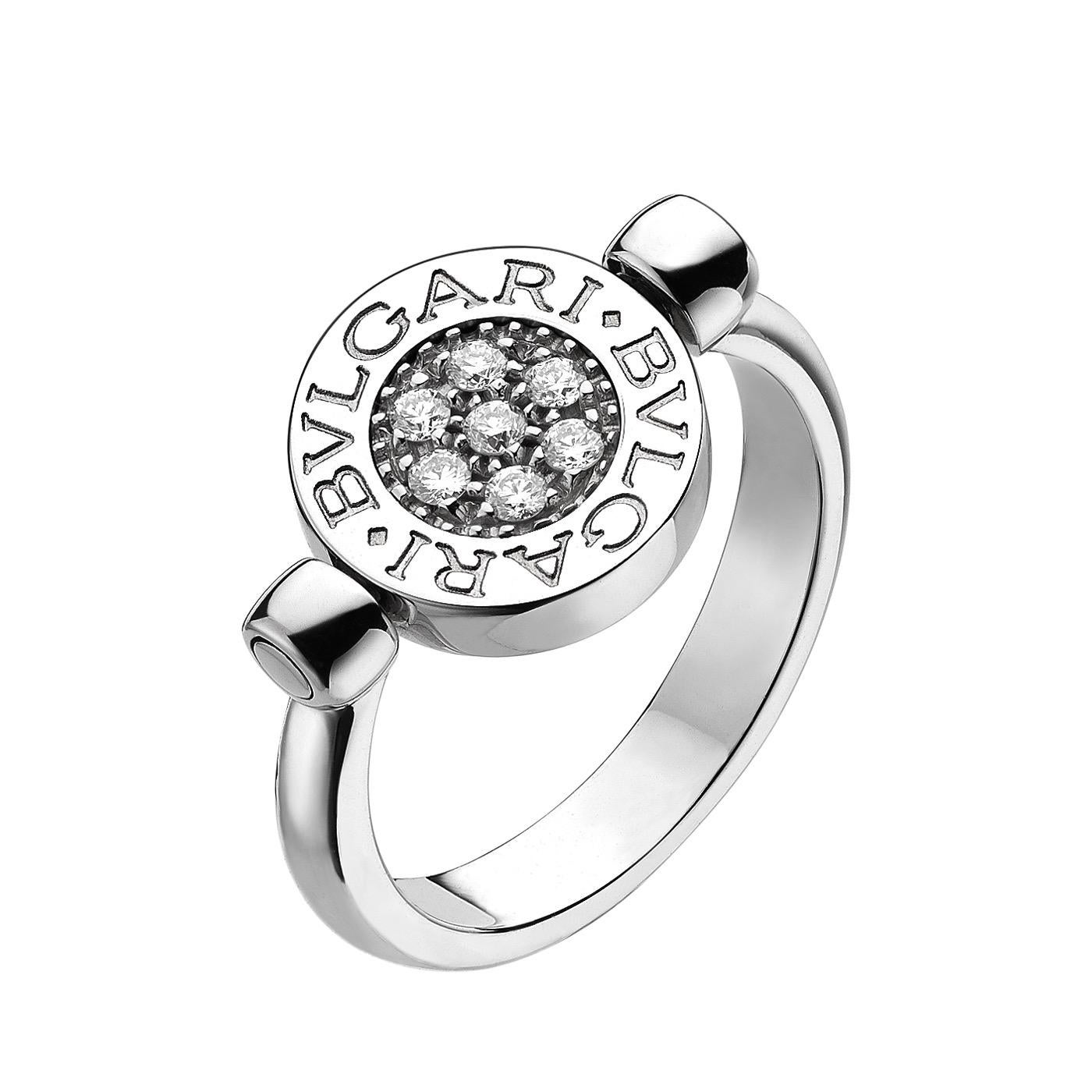 Bvlgari White Gold Pave Diamond and Black Onyx Flip in 18kt Engagement Ring  For Sale at 1stDibs