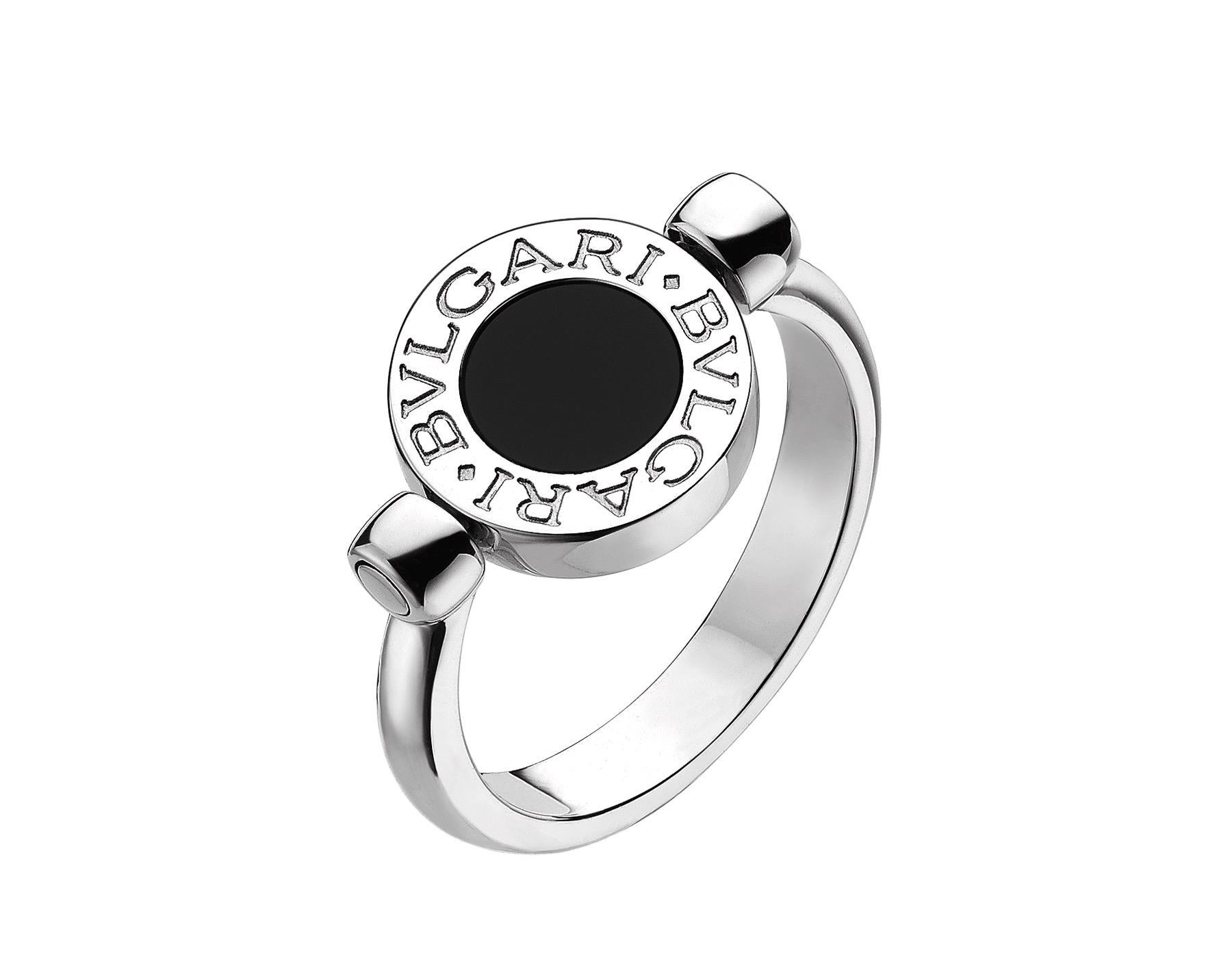 Bvlgari White Gold Pave Diamond and Black Onyx Flip in 18kt Engagement Ring For Sale 4