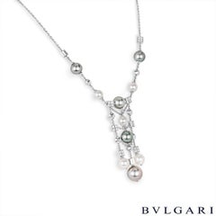 Bvlgari 18k White Gold Pearl & Diamond Lucea Necklace, Italy, 1.40ct