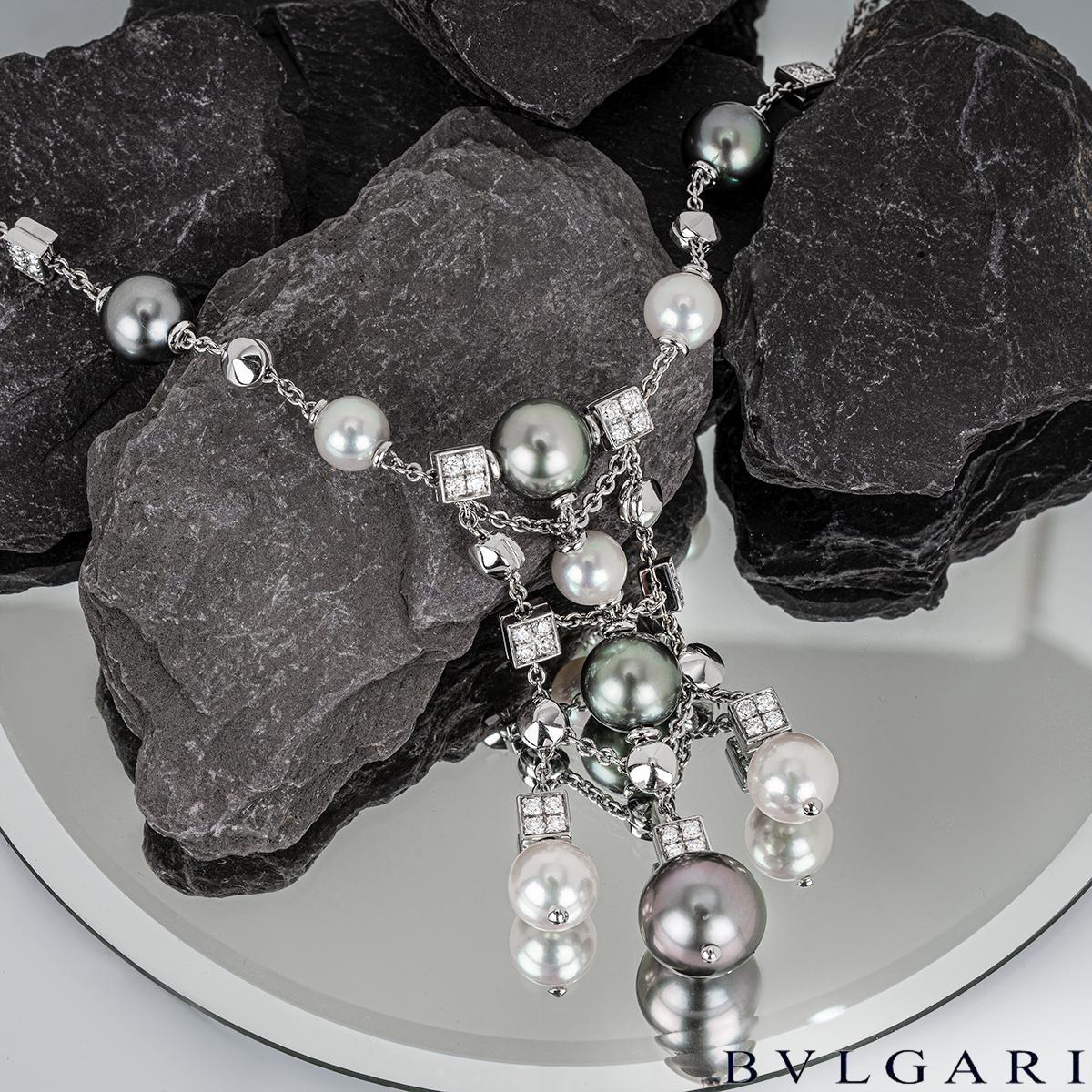 Round Cut Bvlgari White Gold Pearl & Diamond Lucea Necklace For Sale