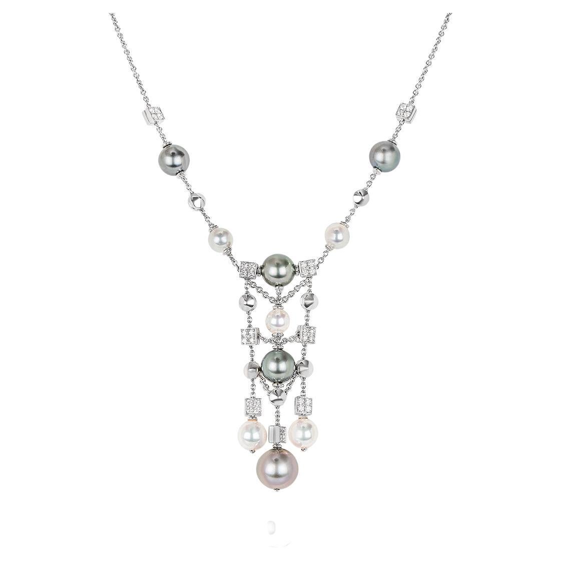 Bvlgari Lucea-Halskette aus Weißgold mit Perlen und Diamanten