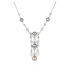 Antique Bvlgari White Gold Pearl & Diamond Lucea Necklace