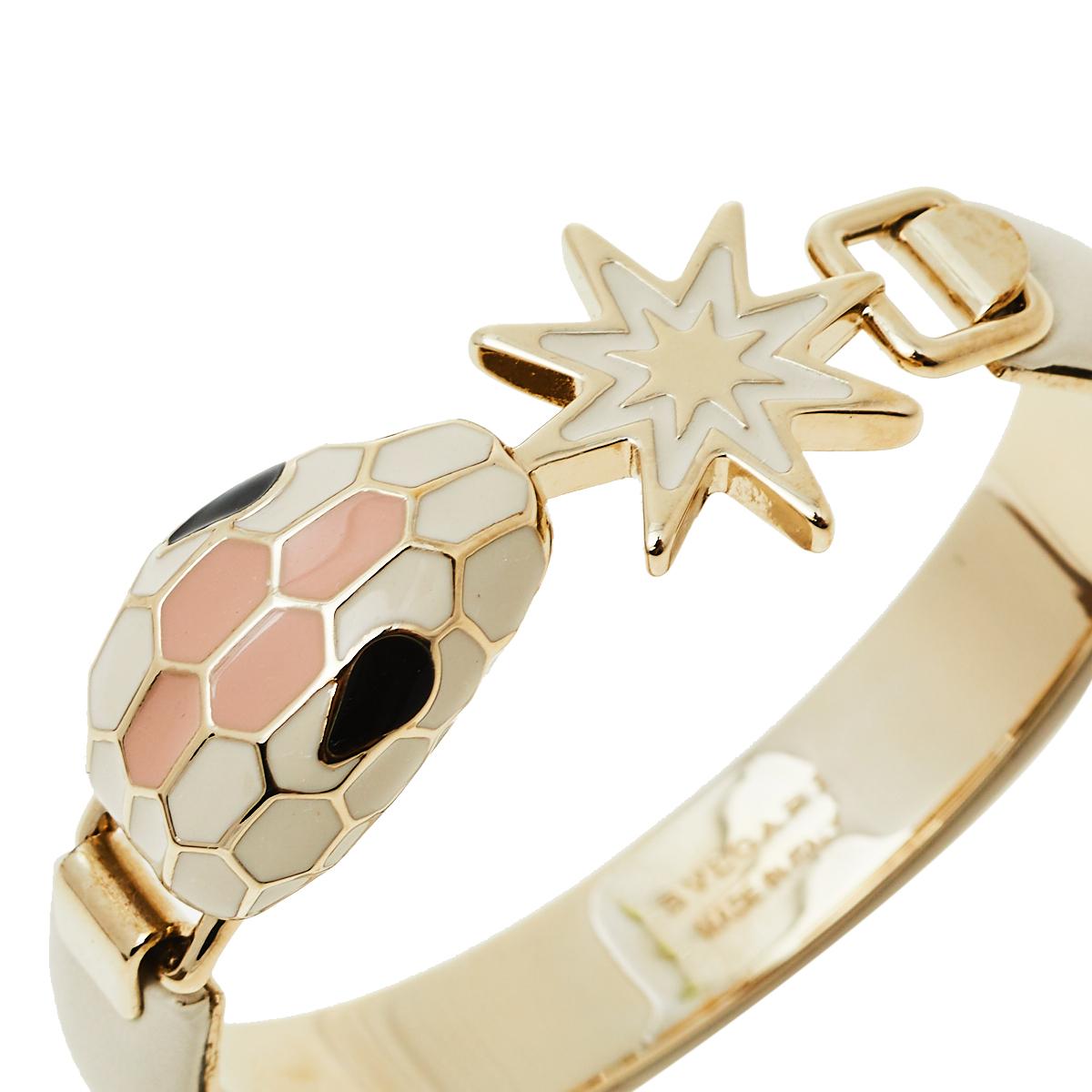 Contemporary Bvlgari White Leather Gold Plated Serpenti Forever Bracelet