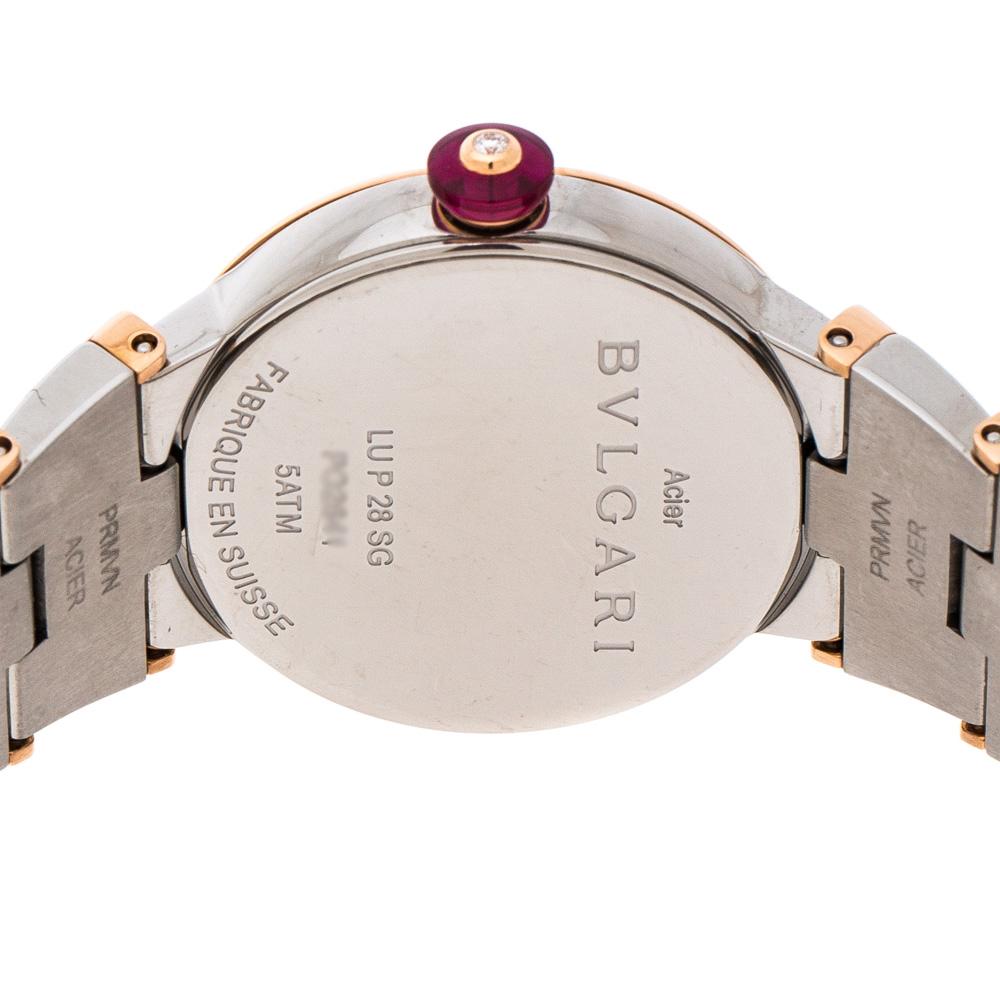 Contemporary Bvlgari White Mother of Pearl 18K Rose Gold and Stainless Steel Wristwatch 28 mm