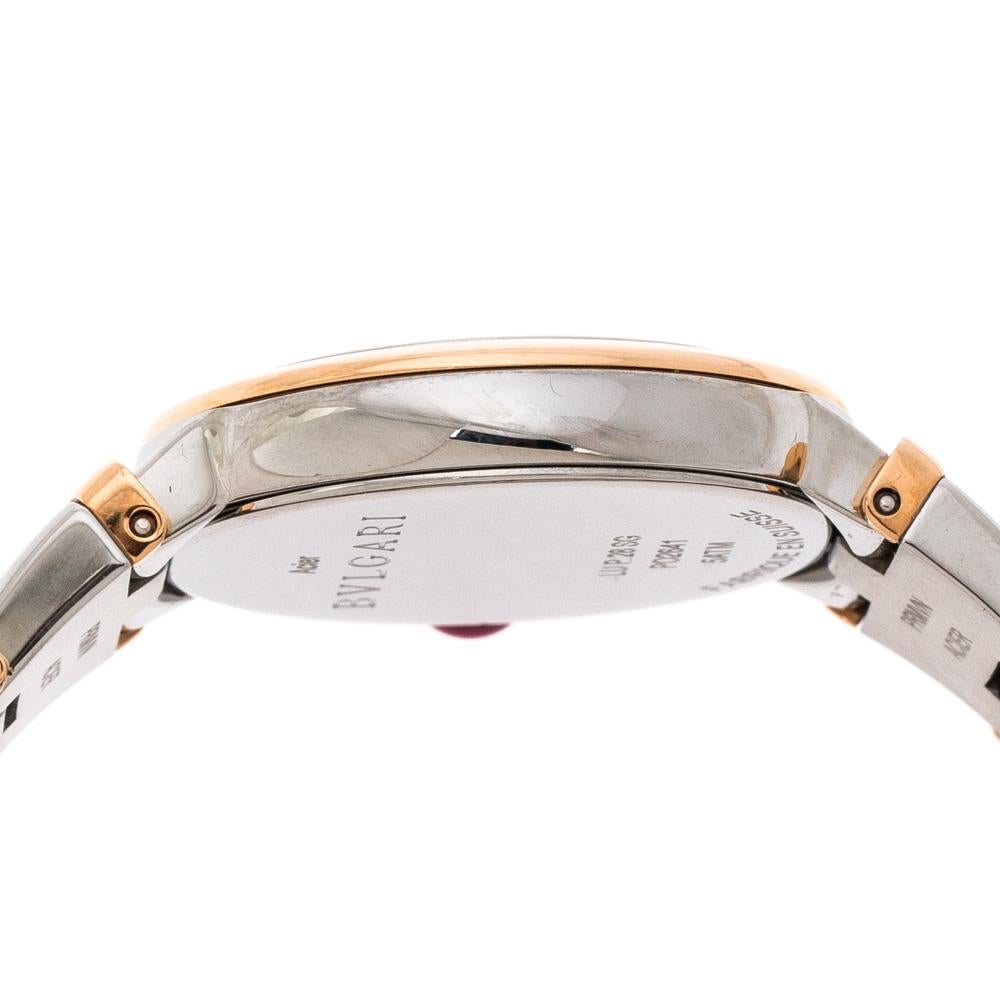 Bvlgari White Mother of Pearl 18K Rose Gold and Stainless Steel Wristwatch 28 mm In New Condition In Dubai, Al Qouz 2