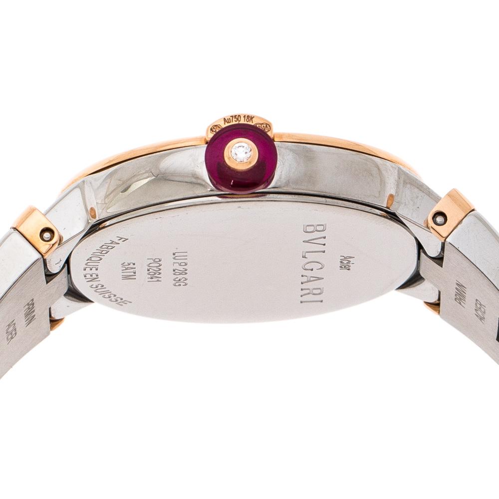 Women's Bvlgari White Mother of Pearl 18K Rose Gold and Stainless Steel Wristwatch 28 mm