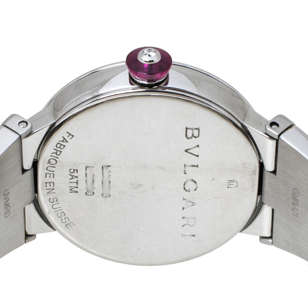 Bvlgari White Mother of Pearl Stainless Steel LVCEA LU28S Womens Wristwatch 28mm In Good Condition In Dubai, Al Qouz 2