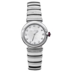 Bvlgari White Mother of Pearl Stainless Steel LVCEA LU28S Womens Wristwatch 28mm