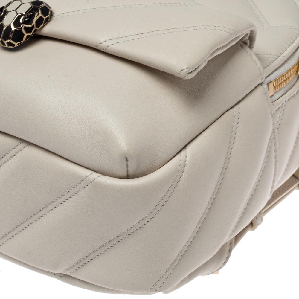Bvlgari White Quilted Leather Serpenti Cabochon Backpack 2